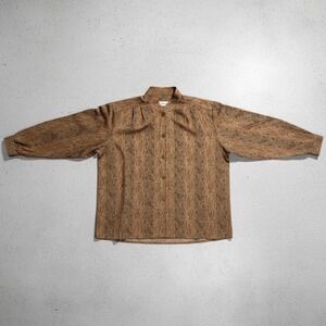 Vintage Lilli Ann Paisley Button Front Top Blouse Beige NEW Long Sleeve size 14